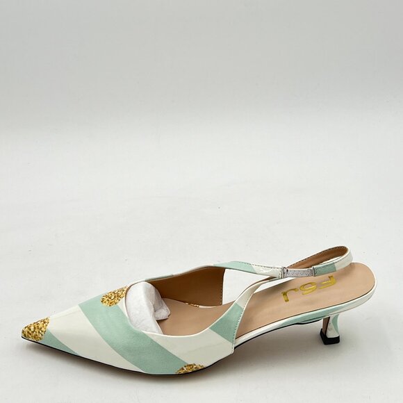FSJ Mint Green Striped Kitten Heel Slingback Sandal Pointy Toe Sexy Pumps - Picture 2 of 8